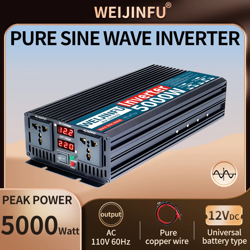 Acessórios do inversor de onda senoidal pura de 2300 W, potência máxima de 5000 W com ventiladores silenciosos duplos e eficiência de 95%, acessórios indispensáveis para RV e caminhão