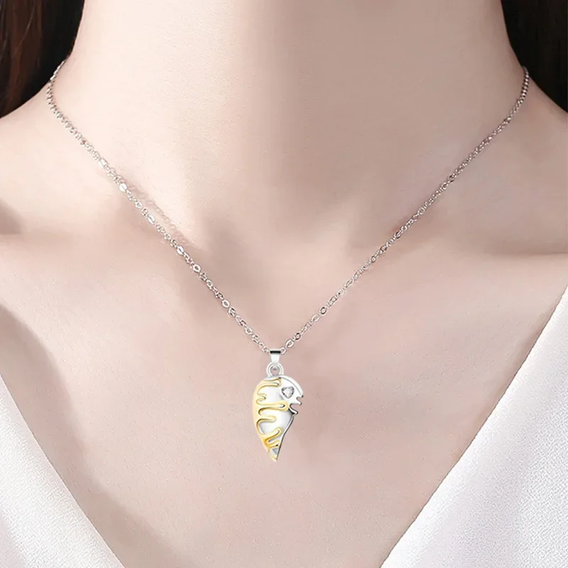 New Ice and Snow Melting Couple Necklace Love Stitching Magnet Pendant Necklace All-match Jewelry Hot Sale