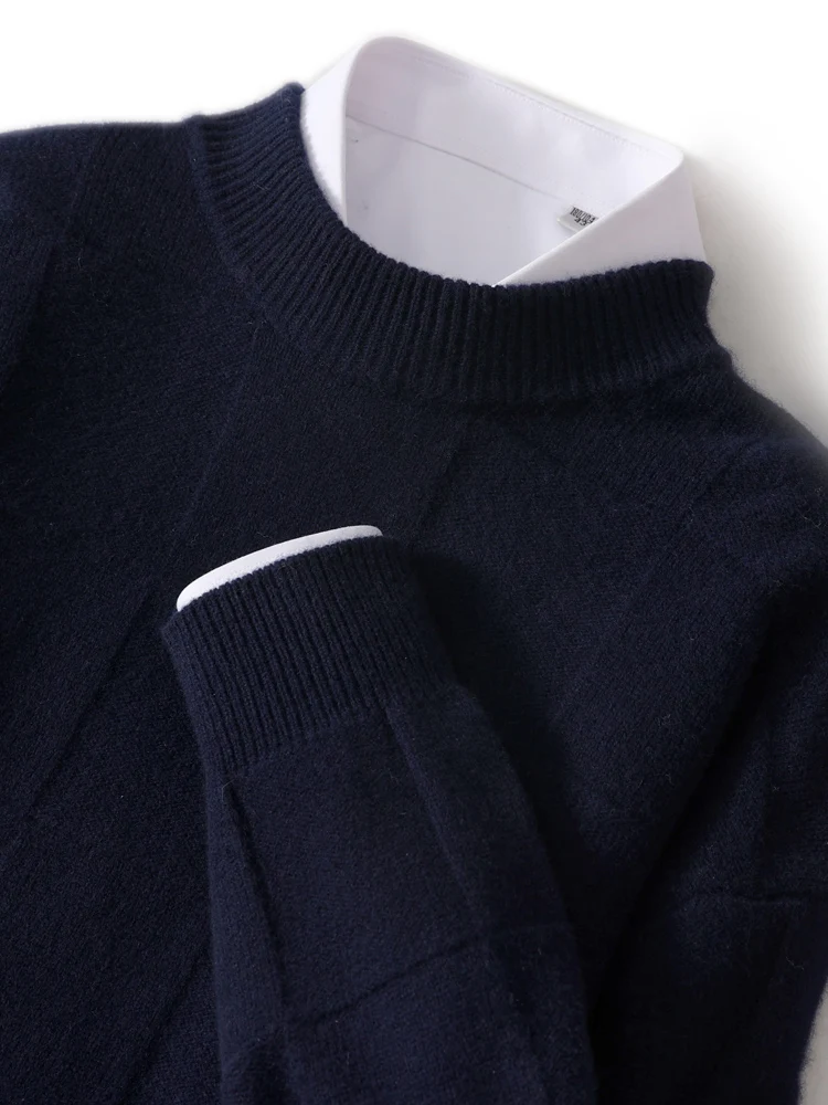 Pull en cachemire à col montant pour hommes, pull à manches longues, vêtements décontractés intelligents, tricots en laine mérinos, vêtements de printemps et d'automne, 100%