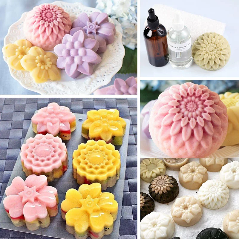 2 Pack Silicone Soap Molds 6 Cavities Different Flower Shapes Ice Cream Tray Fondant Silicone Mold Perfect Making for Soap