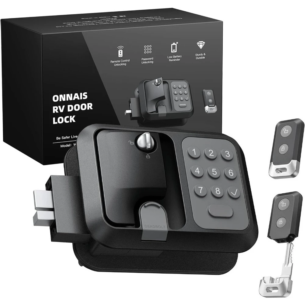 ترقية جديدة - قفل باب دخول بدون مفتاح RV معدني كامل مع كلمة مرور وجهاز تحكم عن بعد، استبدال قفل باب المقطورة والتخييم، مزلاج متعدد الاستخدامات