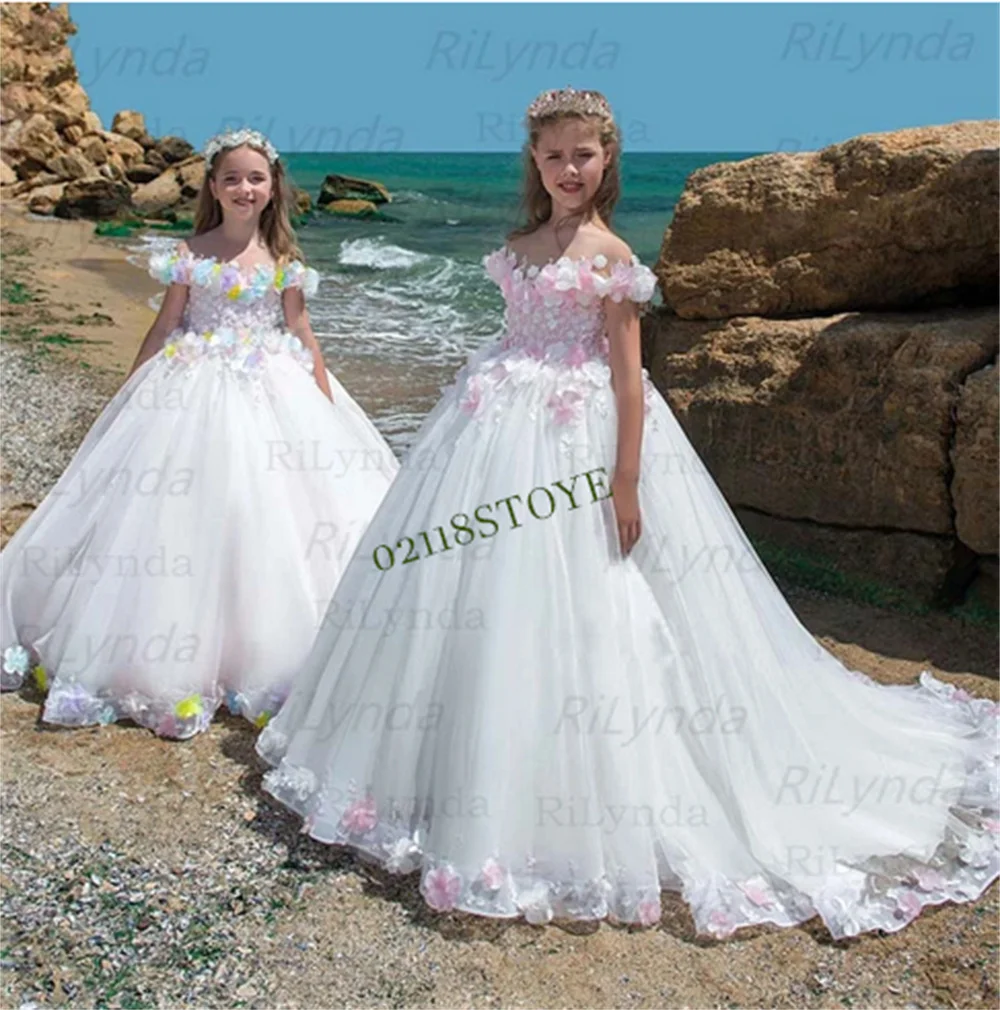 

New Flower Girl Dresses Long Sleeve First Communion Dresses O-neck with Bow Sash Ball Gowns Custom Made Vestidos