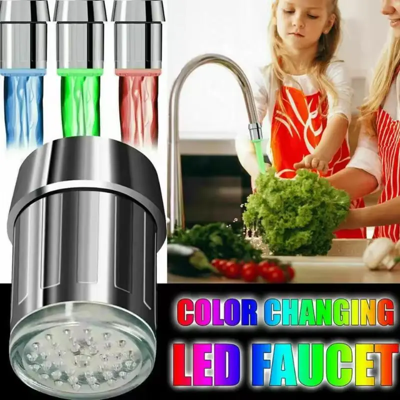 

3-Color LED Sensor Faucet Temperature-Sensitive Light Water Saving Stream Light Faucet Aerator Tap Nozzle For Kitchen Bathroom
