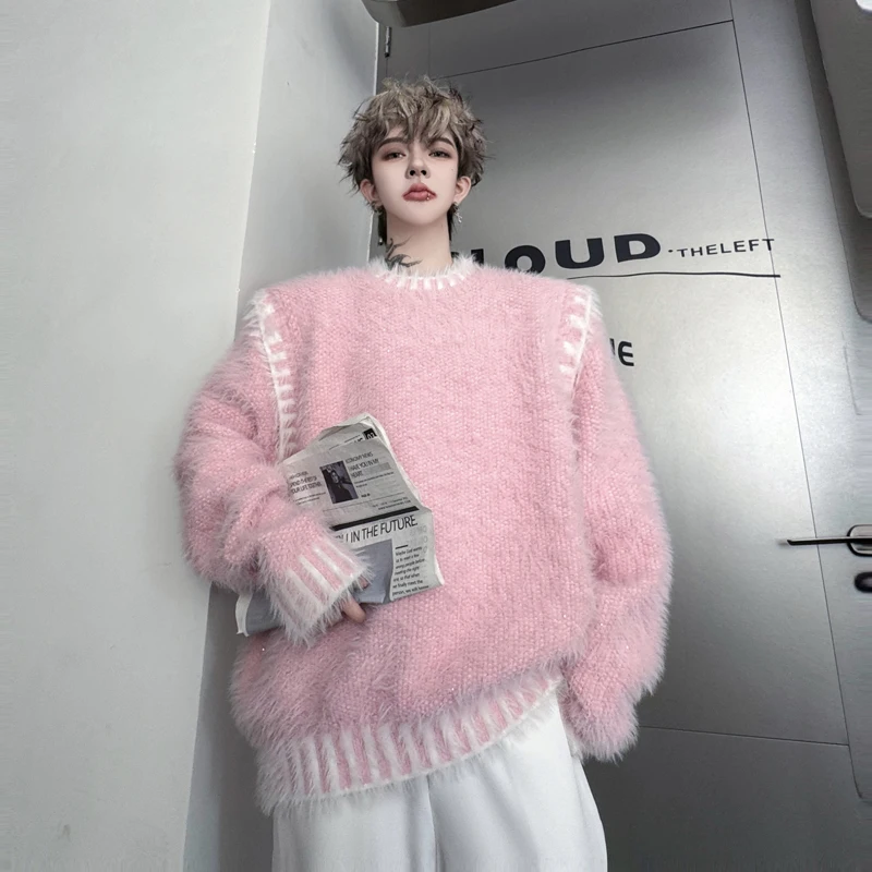 

Lu ex Pink Mink Knitwear Soft Cozy Loose Fit Korean Sle Winter Faion Sea Hair Clothing Neutral Flavour Long S...