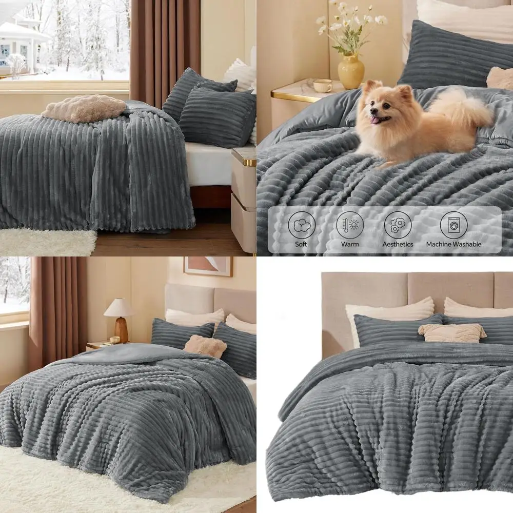 

Ультрамягкий плюшевый серый комплект одеял — уютный пушистый комплект постельного белья для зимы, включает 2 наволочки.