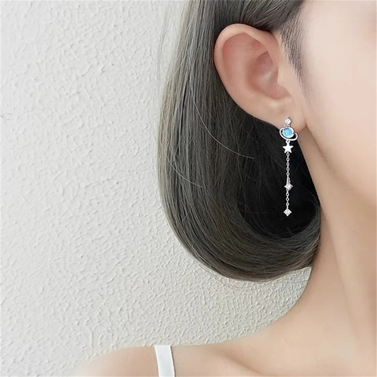 Koreanische Exquisite Planet Mond Schmetterling Quaste Ohrringe für Frauen Funkelnden Kristall Asymmetrische Tropfen Ohrringe Mädchen Partei Schmuck – Detail 17