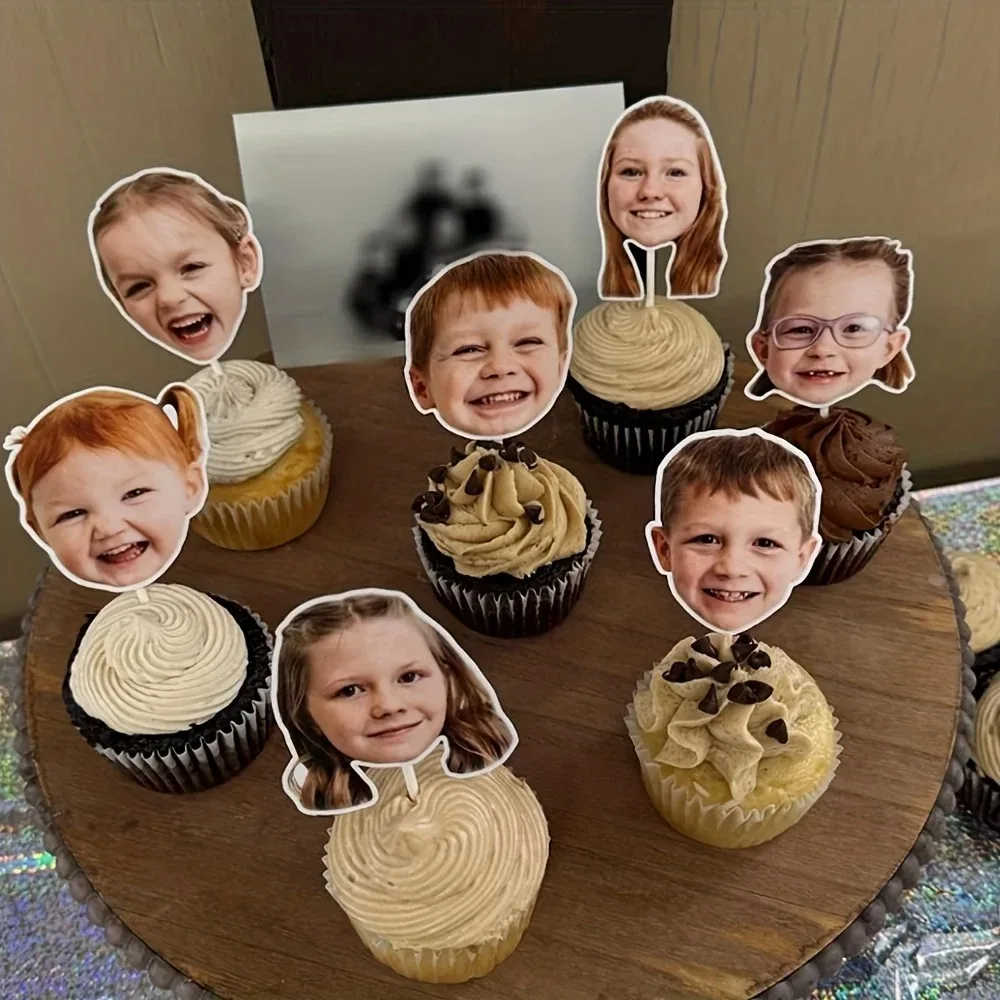 Anpassbare Foto-Cupcake-Topper mit individuellem Gesichtsthema, personalisierte Geburtstagsparty-Dekorationen, Papier-Cupcake-Deko für besondere Anlässe