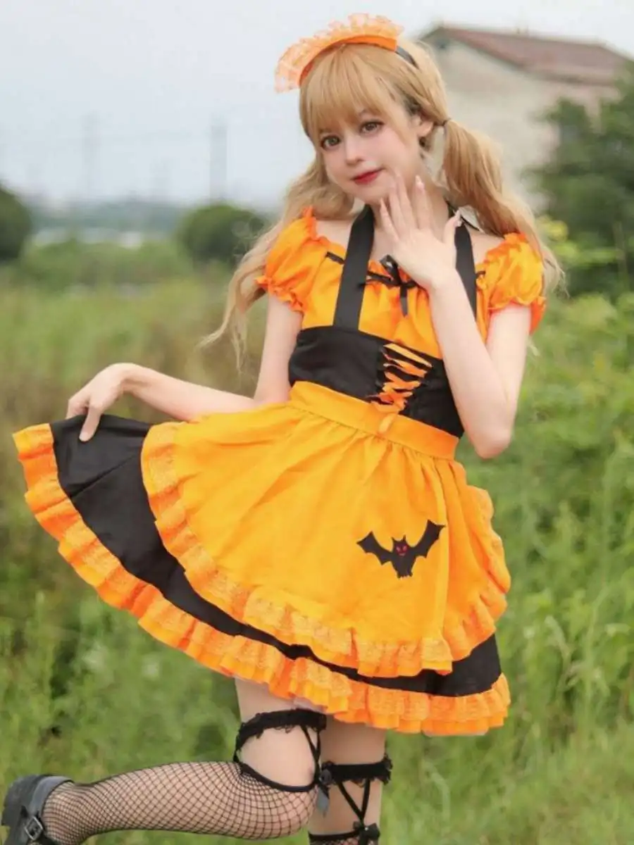 

Костюм горничной с вышивкой на Хэллоуин, в стиле летучей мыши, ведьмы, магии, традиционный китайский наряд, из полиэстера