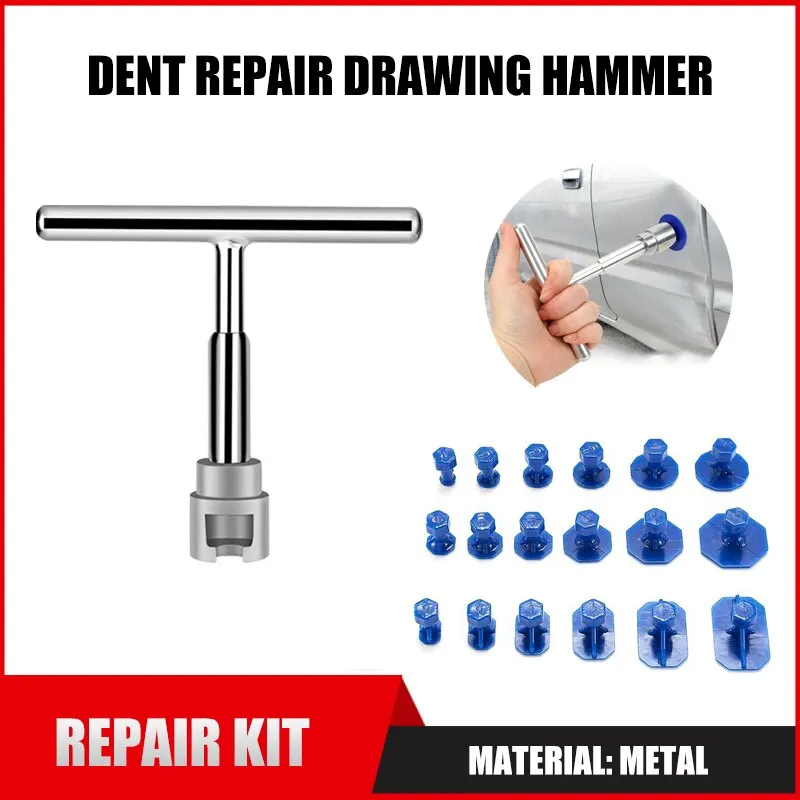 

Universal Car Paintless Dent Repair Tools Auto Body T Dent Pulle Removal Repair Kit Removal Slide Hammer Reverse Glue + 18pcs