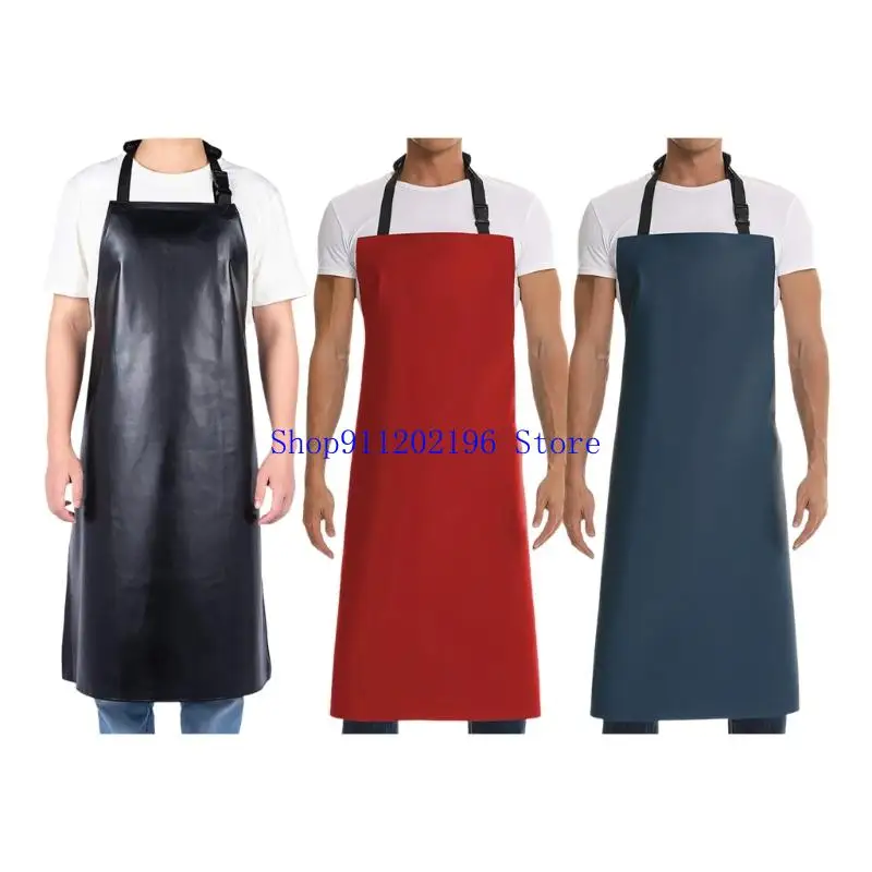 

P82A Professional Grade Thickened PU Leather Work Apron Stain Resistant Easy Clean Heavy Duty Protective Gear Adjustable Fit