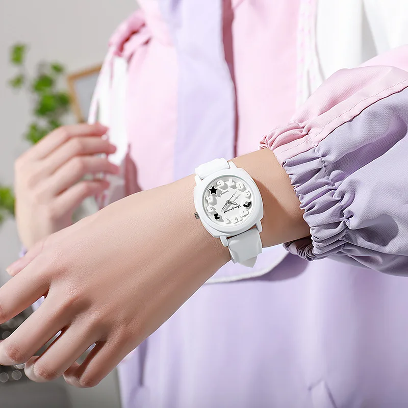 Fashion 3D Arabic Dial Women Watch Candy Color Silicone Band Square Watches