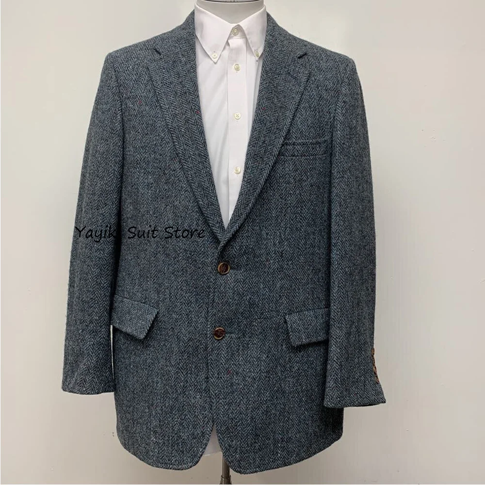 

Мужской пиджак в городском стиле, деловой повседневный костюм, высококачественный пиджак с отложным воротником, модный костюм из ткани «ёлочка»