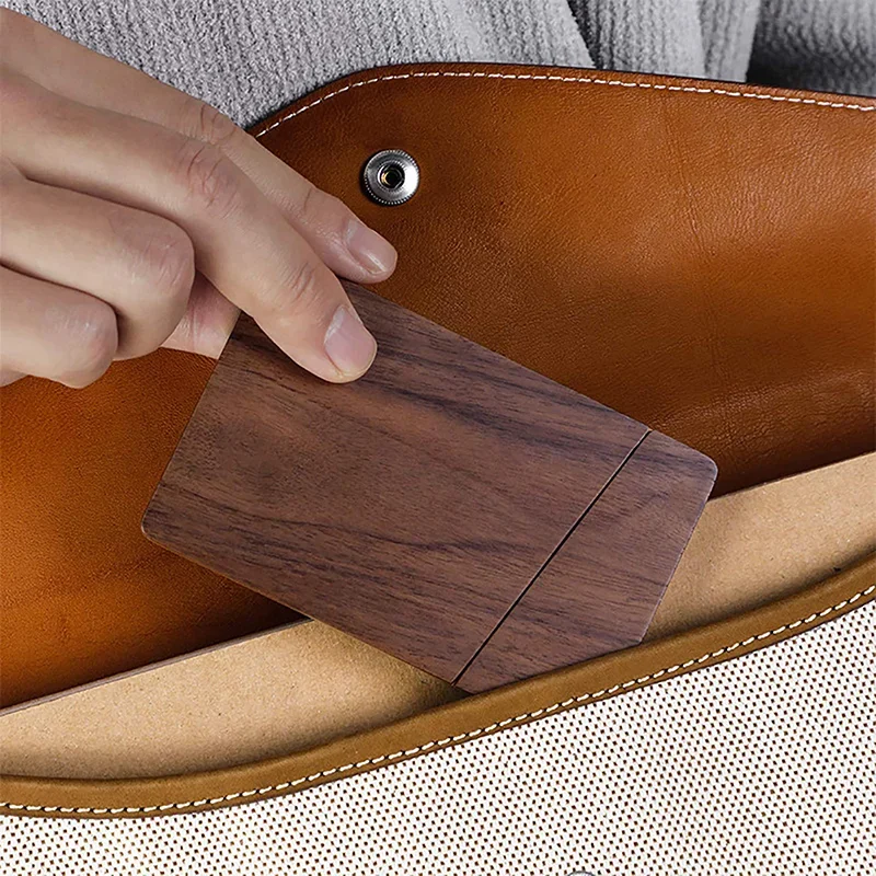 Portable Walnut Wood Business Card Holder Slim Card Case For Men Wooden Business Card Ganizer Desk Accessories
