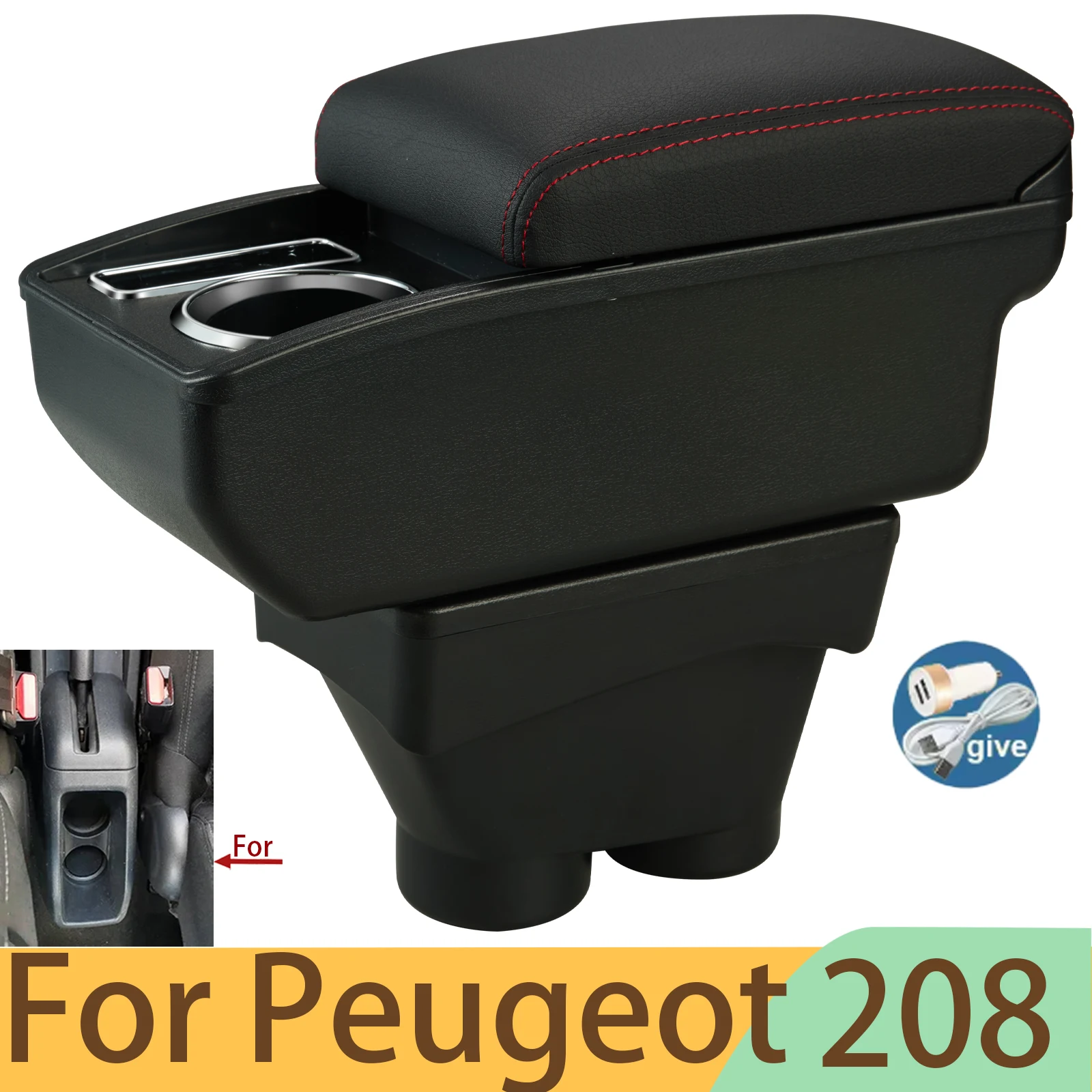 

Для Peugeot 208: Подлокотник-органайзер, ящик для хранения, автомобильные аксессуары, детали для тюнинга, элементы интерьера, держатель для телефона, пепельница, 2012-2018 гг.