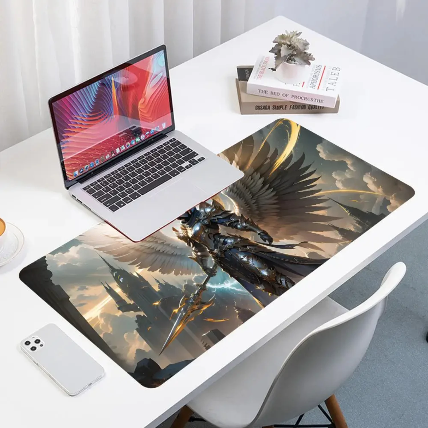 Angel Wing Knight Fashion Big Mouse Pad Large Anime Desk Mat Luxury Desktop Cartoon Gaming Gamer Keyboard Office Computer