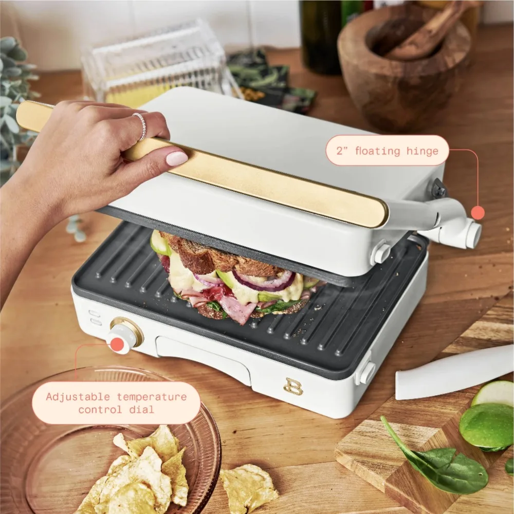 Mooie 2-in-1 Panini Press & Grill, ontbijtmachine, wit glazuur