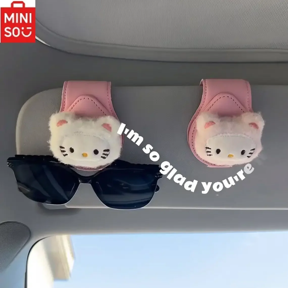 

MINISO HelloKitty Love Car Magnetic Glasses Holder Car Cartoon Kuromi Brown Cat Face Decoration Sun Visor Bill Sunglasses Holder