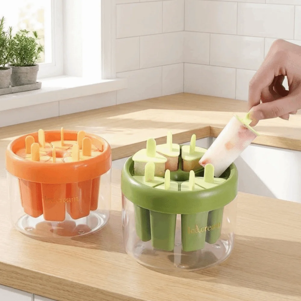 

Plastic 8 Hole Ice Cream Mold Clear Base Homemade Ice Cube Tray with Handle Eco-friendly Ice Cream Makers Baby Fruit Shake