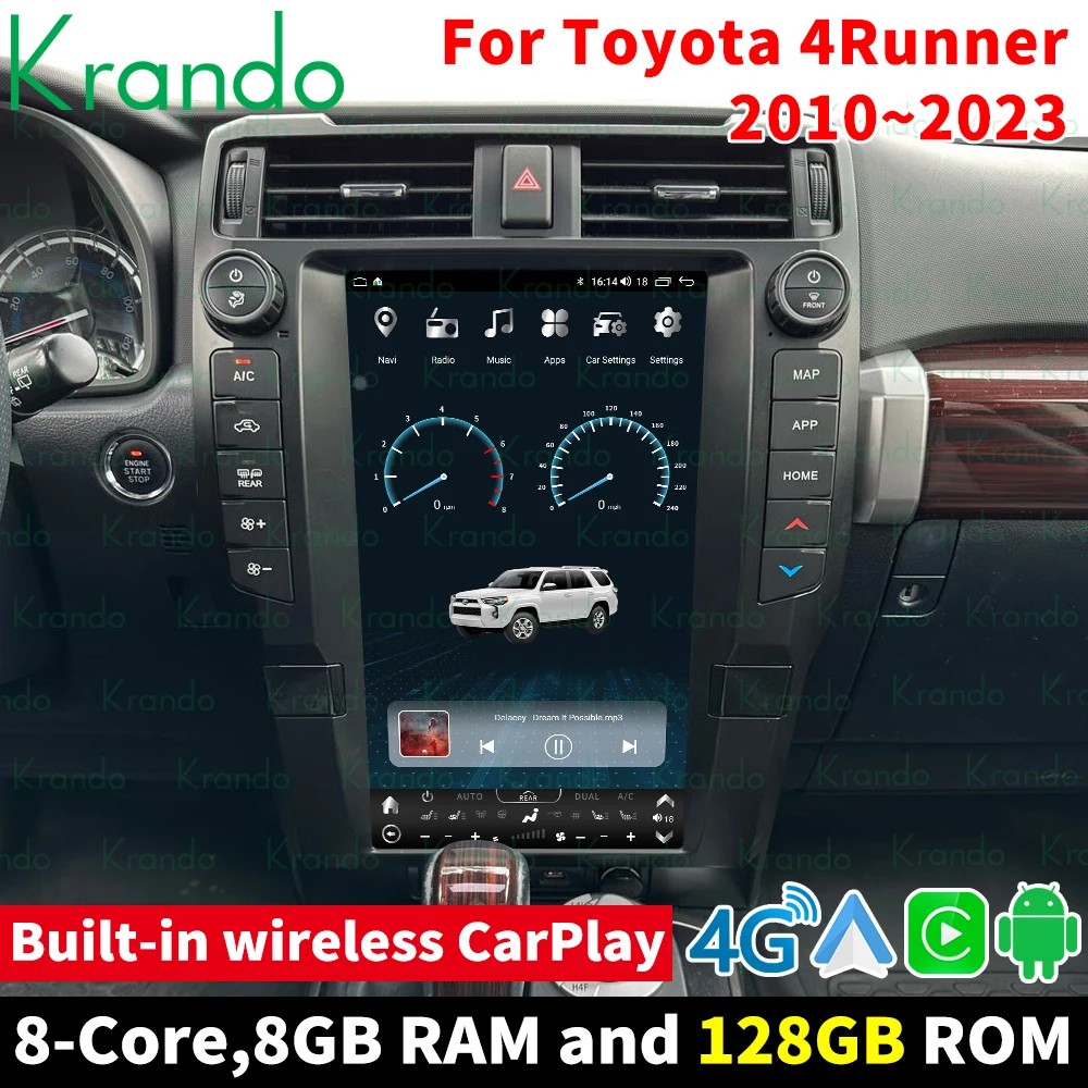 Krando 16'' Tesla Screen Car Radio for Toyota 4 Runner 2010 - 2023 Android Car Multimedia Built-in Wireless CarPlay Android Auto
