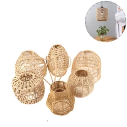 Vintage Hand Weave Lampshade Rattan Hanging Lamp Shade Cafe Hotel Light Cover Ceiling Pendant Fixture For Home Restaurant Decors