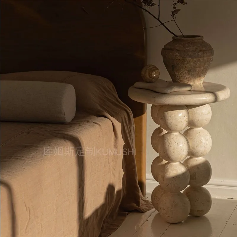 

Natural travertine edge few designer villa living room home retro stone personalized sofa edge few