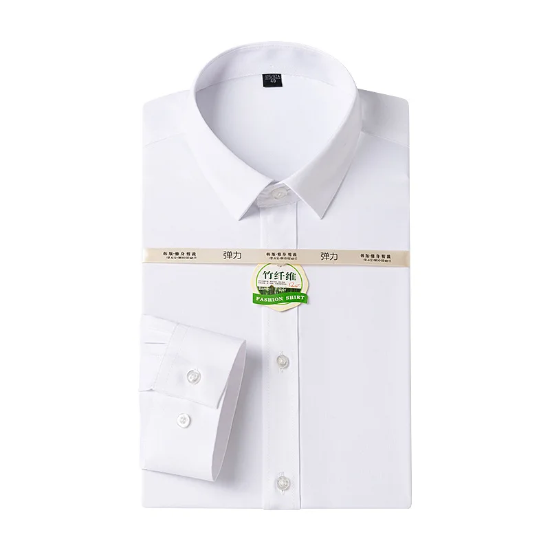 8XL Bamboo Fiber Men's Shirt Long Sleeve Formal Easy Care Office Work White Shirt Men Long Sleeve Slim Fit Casual Anti-Wrinkle