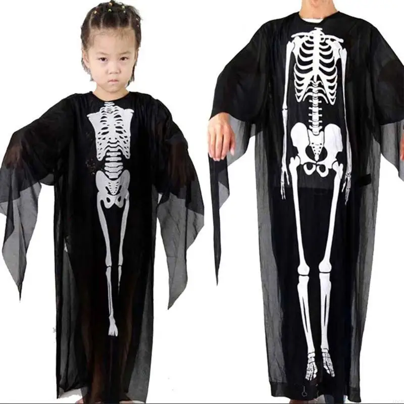 Volwassen kinderen carnaval maskerade skelet jurk robe Halloween feest cosplay mantel