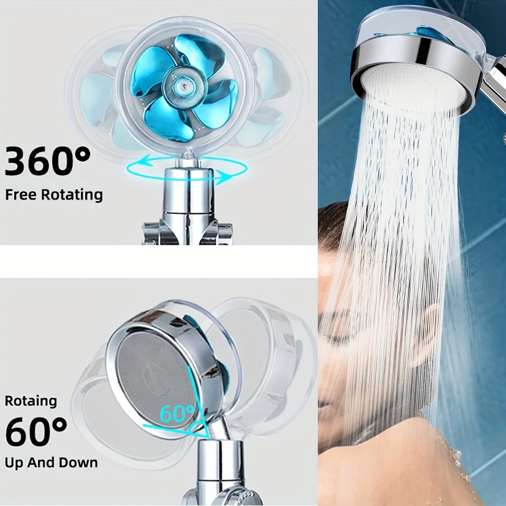 1pcs High Pressure Shower Head, Handheld Turbo Fan Shower With 6 Pcs Filter Cotton, Hydro Jet Shower Head Kit