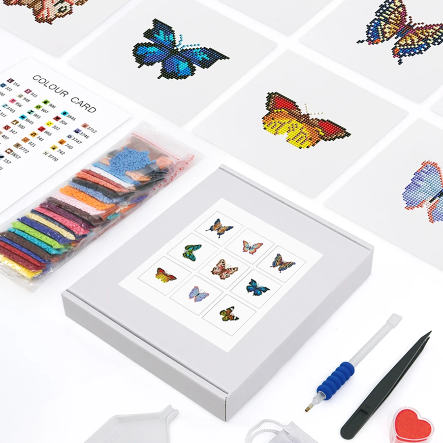 9 pieces, butterfly animal DIY mini diamond painting set, suitable for desktop decoration and casual creation