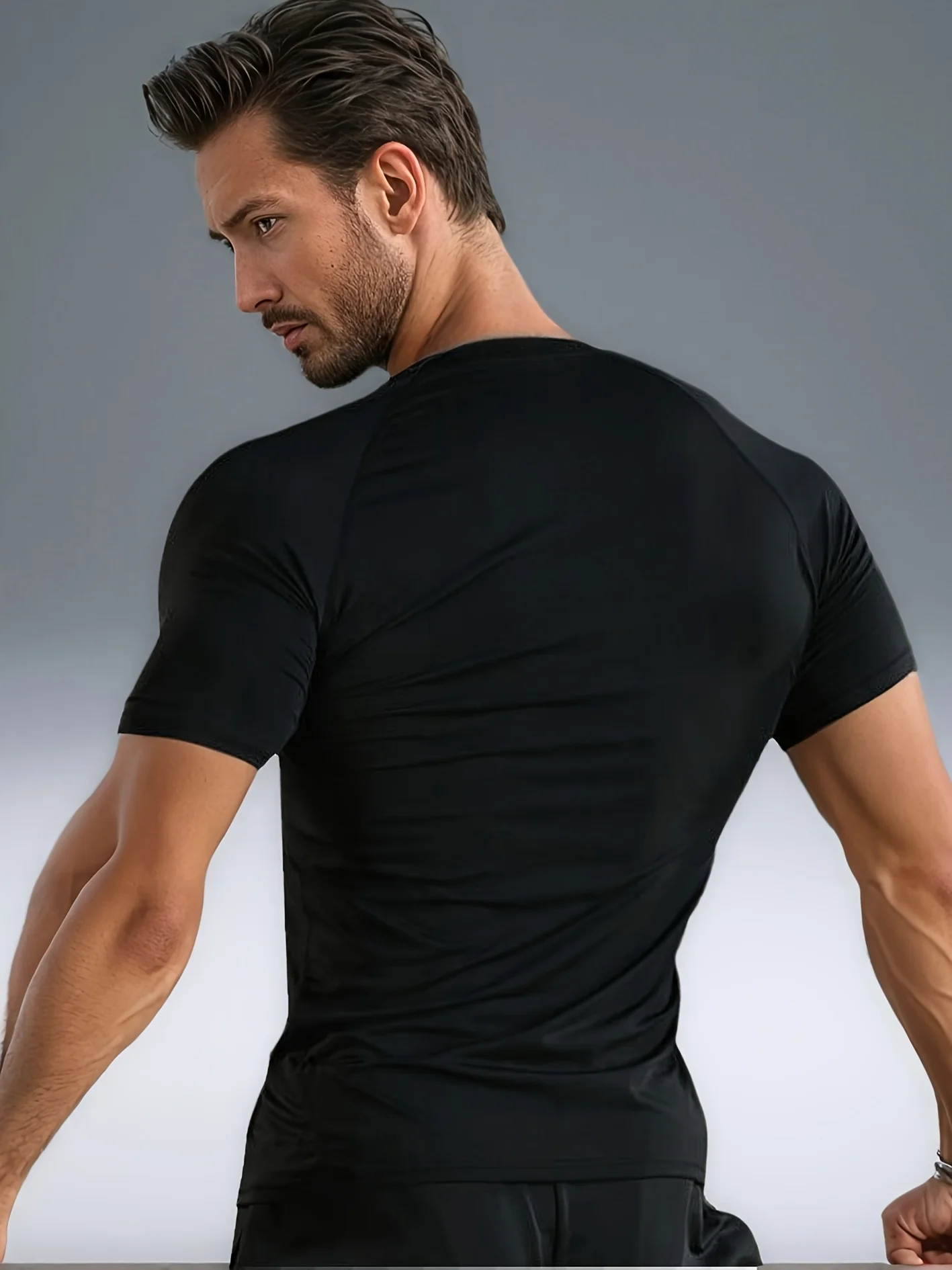 تي شيرت رياضي للياقة البدنية للرجال مع طباعة دمبل، قميص ضغط عالي المرونة مسامي مناسب للجري، Shap #6