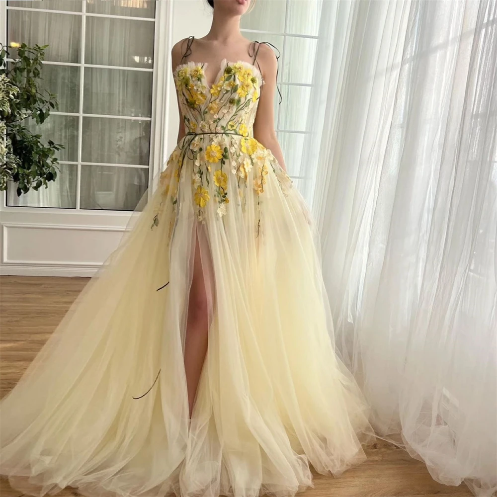 Customized Prom Gown Evening Formal Dress Spaghetti Strap A-line Hi-Lo Length Skirts Tulle Embroidery Bespoke Occasion Dresses S