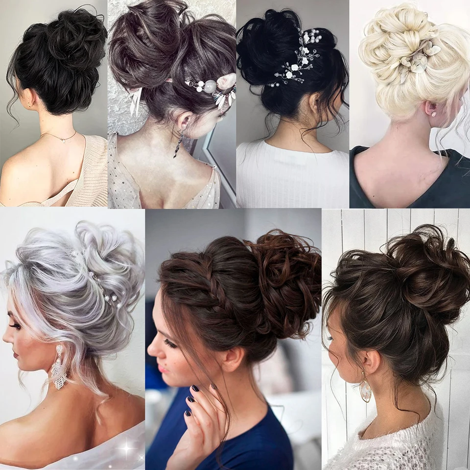 Moño despeinado grande con scrunchie ondulado, postizo sintético, recogido falso para mujer 5