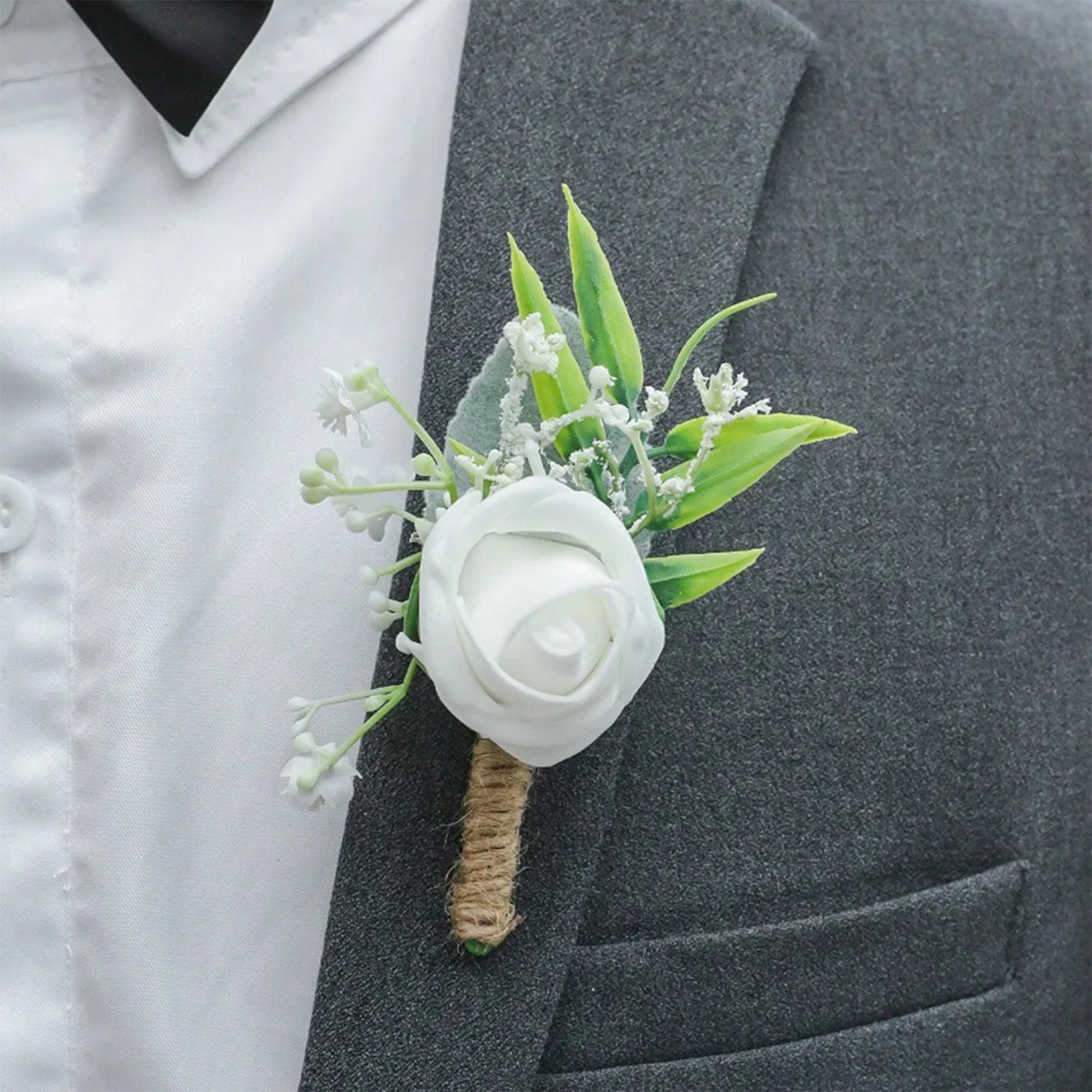 Elegant Groom Rose Boutonnieres White Flower Wedding Brooches Bride Roses Flower Corsage Brooch for Wedding Ceremony Anniversary