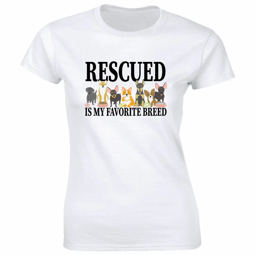 Rescued Is My Favorite Breed with Dogs T-Shirt for Women Dog Lover Tee