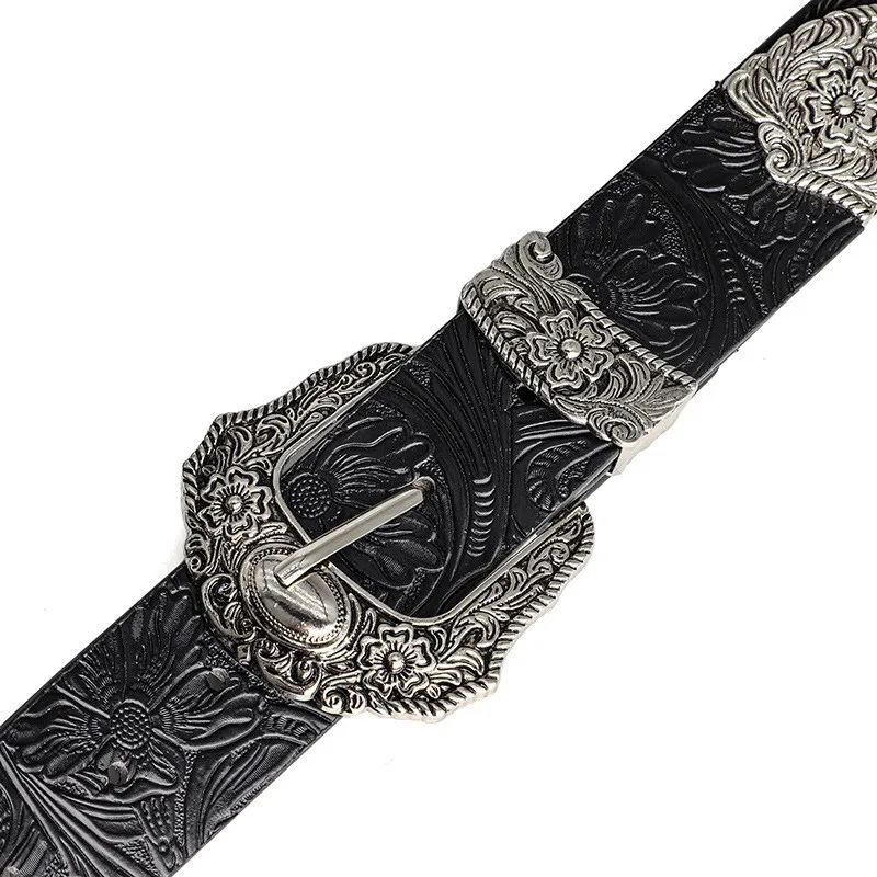 Neuer Damen-Gürtel im europäischen und amerikanischen Stil, Vintage-Gürtel mit Strass-Schnalle, trendiger bedruckter Jeansgürtel, Unisex – Detail 9