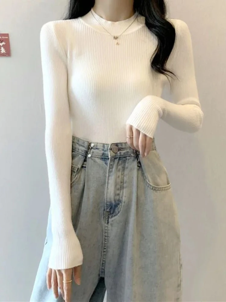 Pull à col roulé pour femme, élastique, Slim, tricoté, basique, mode coréenne, manches longues, bon, nouvelle collection hiver