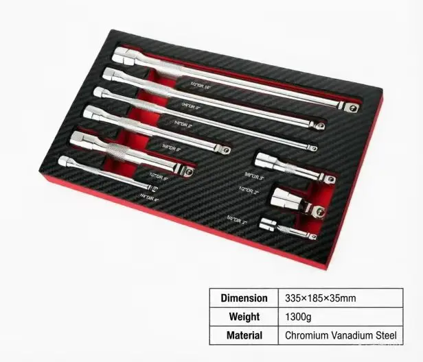

9PCS Chrome Vanadium Steel Wobble Extension Bar Set 1/4" 3/8" 1/2" Drive Hex Socket Extensions Ratchet Wrench Adapter with Stora