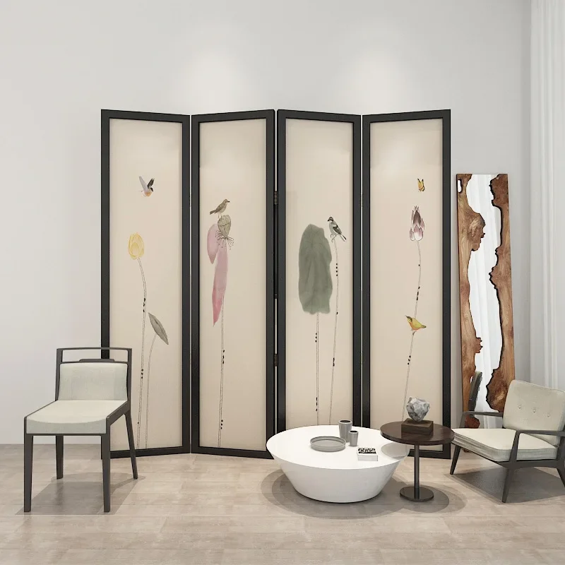 New Chinese screen partition living room can be moved into the home modern simple folding block tea room decorative lotus foldin