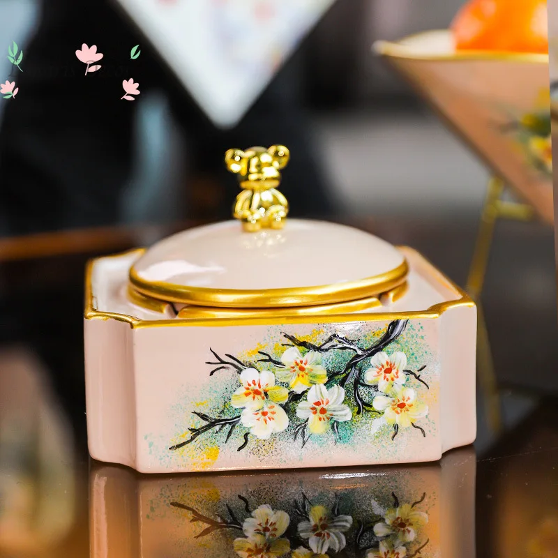 

Ceramic ashtray with lid storage box living room coffee table ornament candy box jewelry box