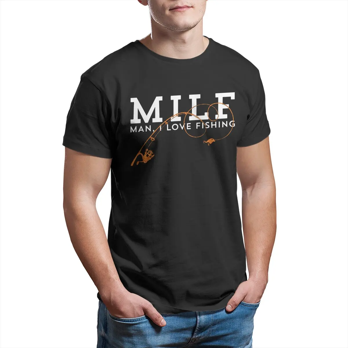 

MILF -Man I Love Fishing funny T Shirt for Men 100% Cotton vintage t shirts for men plus size mens shirts graphic tee
