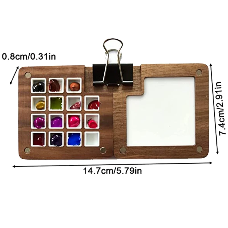 1Set tavolozza di schizzi portatile 15 griglie Mini tavolozza di colori da viaggio in legno scatola di tavolozza magnetica in legno per pittura ad acquerello