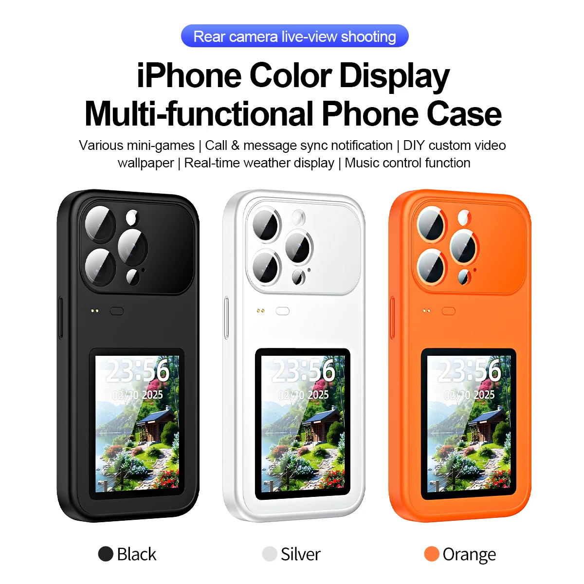 Dynamic Phone Case Multifunctional Color Screen for iPhone 15/16/17 Series DIY Wallpaper Call Reminder and Game Function