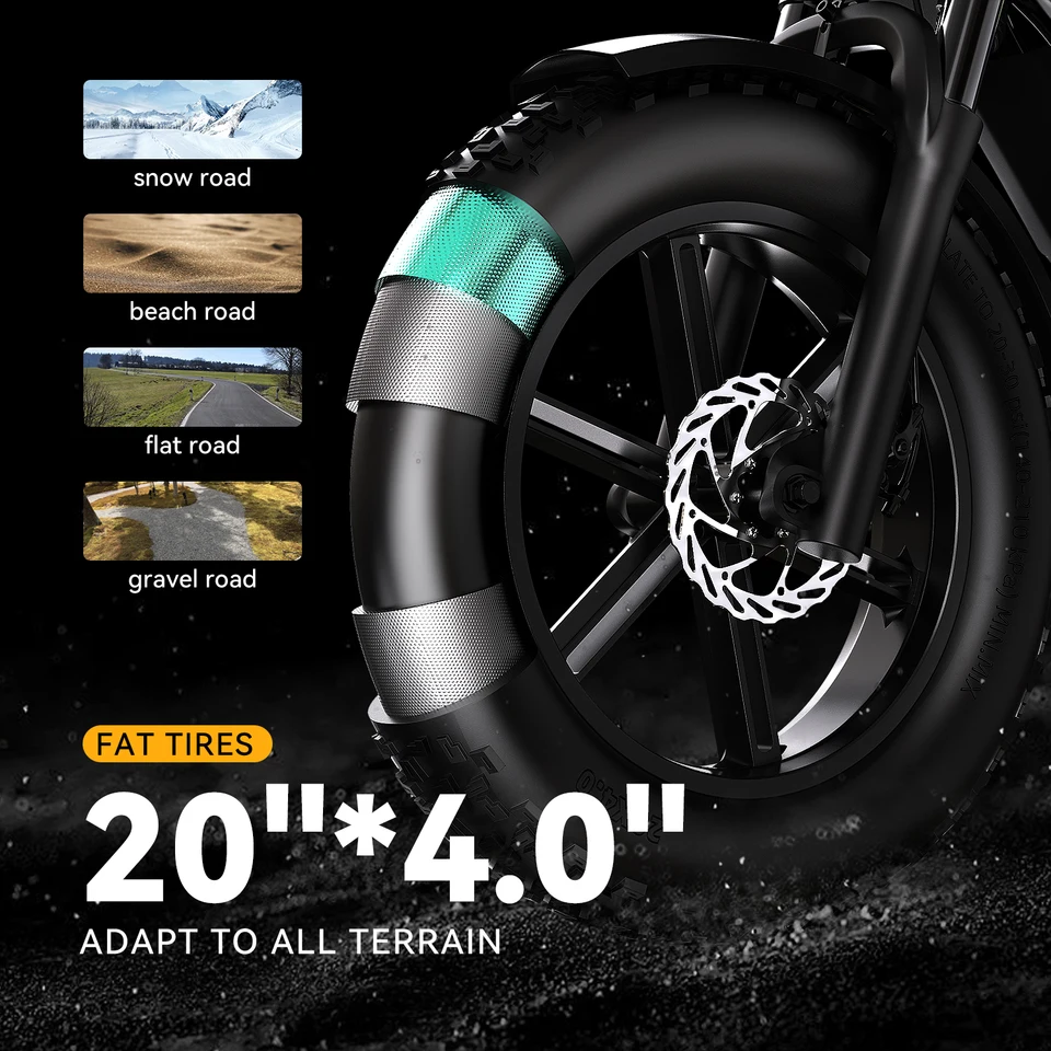 Cybervelo EK11 1000W Fat Tire Electric Dirt Bike 20" All-Terrain E-Bike 30MPH 48V 20AH/30AH Removable Battery image 4