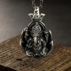 Original Thai silver 925 charm elephant Buddha statue necklace  domineering retro ethnic style pendant banquet jewelry