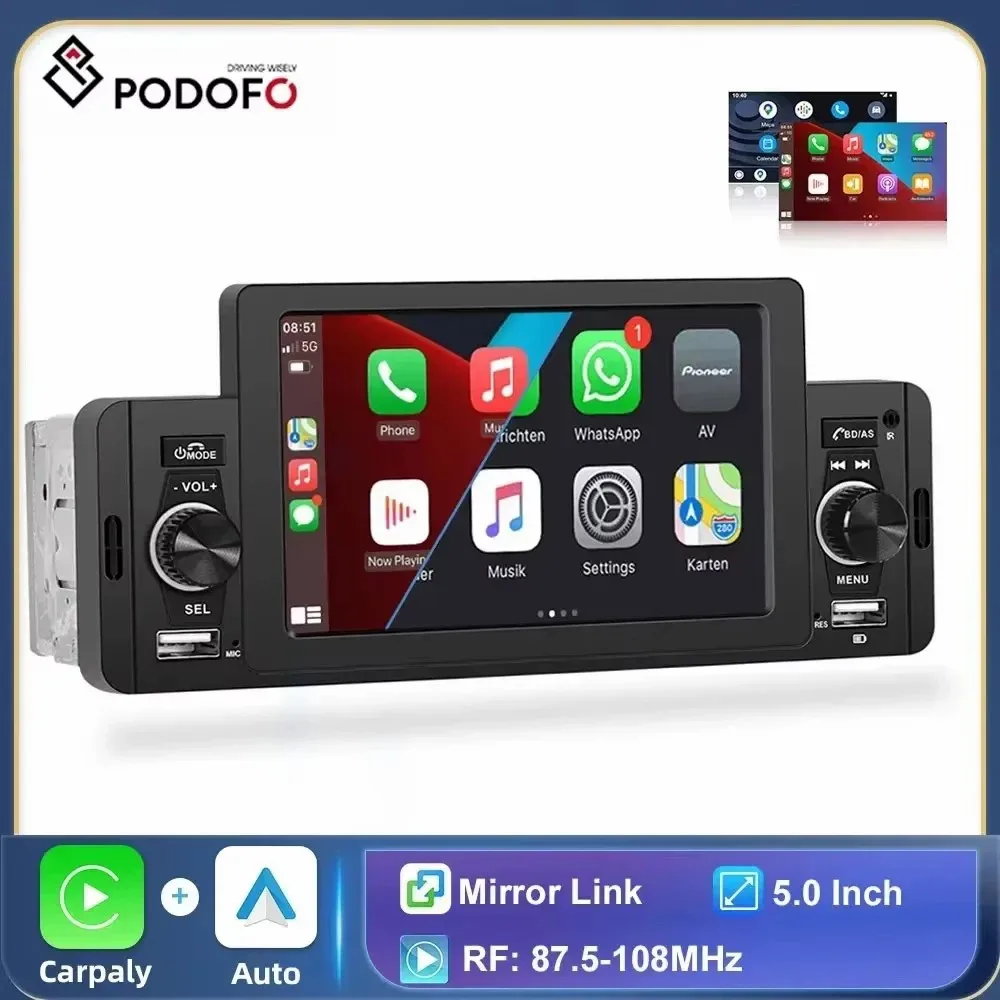 

Podofo 5'' Car Radio 1Din CarPlay Android Auto Multimedia Player Bluetooth MirrorLink FM Receiver For Volkswagen Nissan Toyota