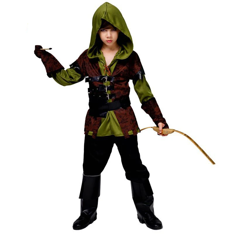 Kostium dla dzieci łucznik dla chłopców kostium myśliwego Robin Hood Cosplay na karnawał Halloween Purim stroje imprezowe