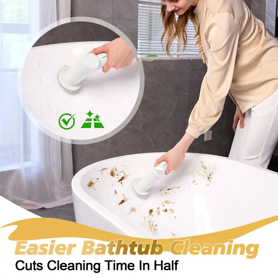 Вращающийся скруббер, аккумулятор емкостью 2600 мАч с удлиненным временем работы, 10 насадок для щетки, водонепроницаемый скруббер для душа IPX7 с длинной ручкой, 2