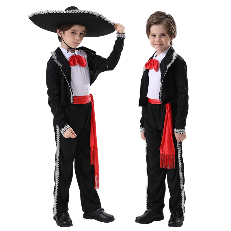 Black International Children's Day Mexican National Traditional Costume Masquerade Dance(Not include Hat)