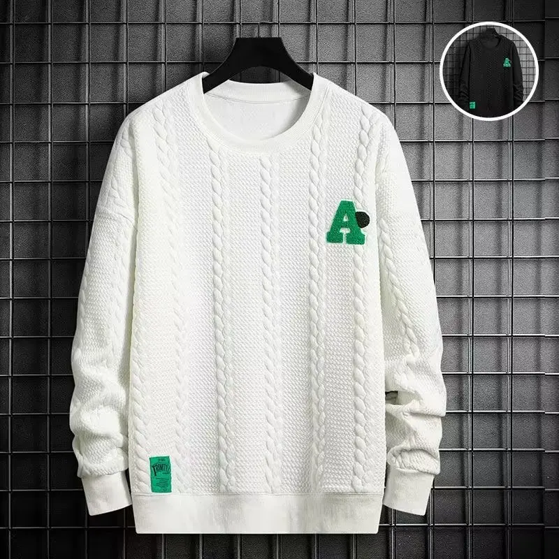 

Свитшот свободного кроя с круглым вырезом, мужской, осенне-зимний, больших размеров, 250 г/м², с вафельным узором, базовый слой, модный, абсолютно новый, 2024