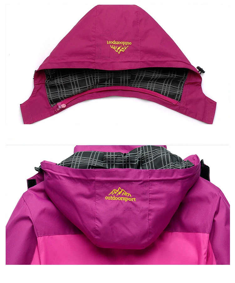 Outdoor Trekking Wanderjacke und Hose Damen Herbst Thermo Wasserdicht Winddicht Kapuzenjacken Trip Mountain Camping Sets – Detail 6